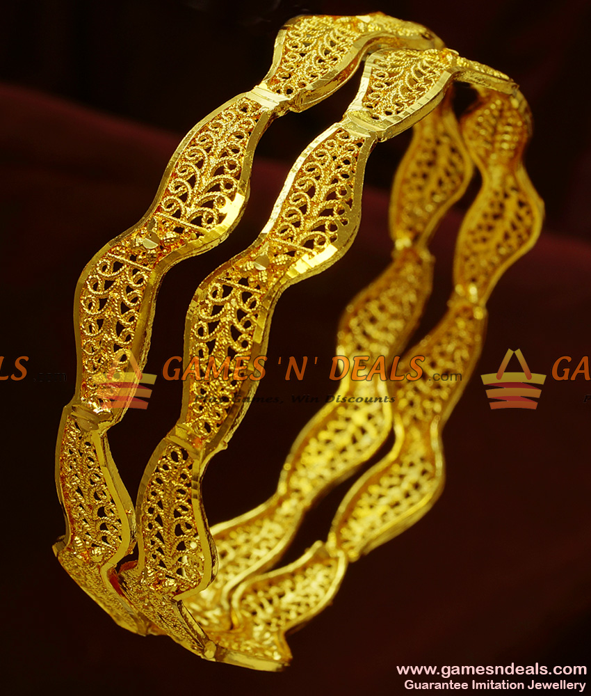 BR102-2.6 Size South Indian Gold Like Design Curvy Irregular Bangles Online