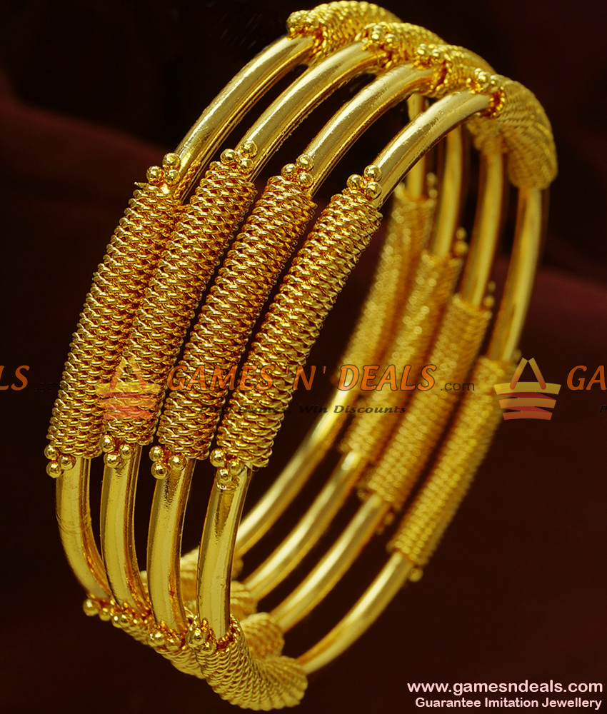 BR107-2.8 Size Gold Plated 4 Pieces Set Heavy Kada Spring Design Imitation Bangle BR107-2.8 Size Gold Plated 4 Pieces Set Heavy Kada Spring Design Imitation Bangle