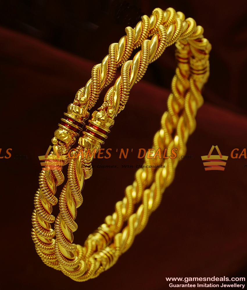 BR108-2.8 Size Real Gold Like 2 Pieces Set Spring Design Daily Wear Mina kari Bangles