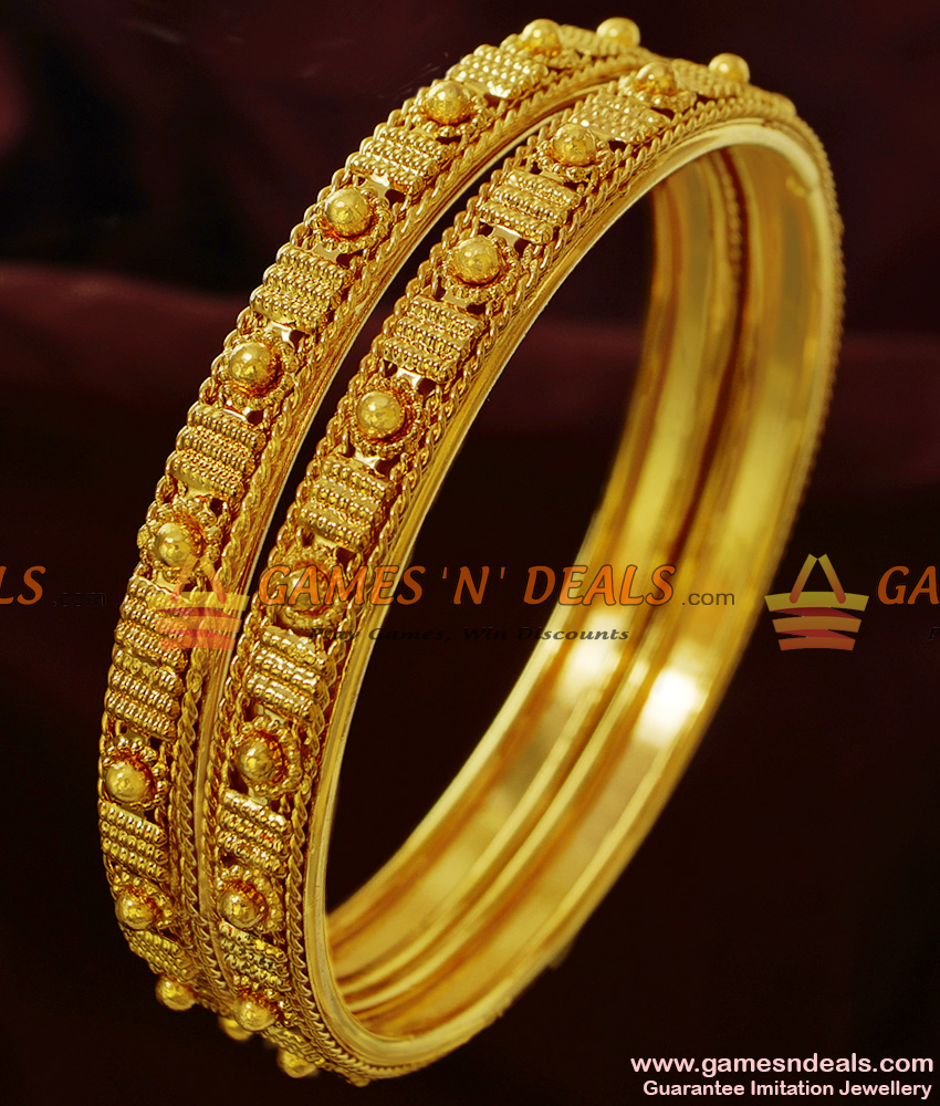 BR128-2.4 Size 100mg Gold Plated Thin Beaded Daily Wear Guarantee Bangles