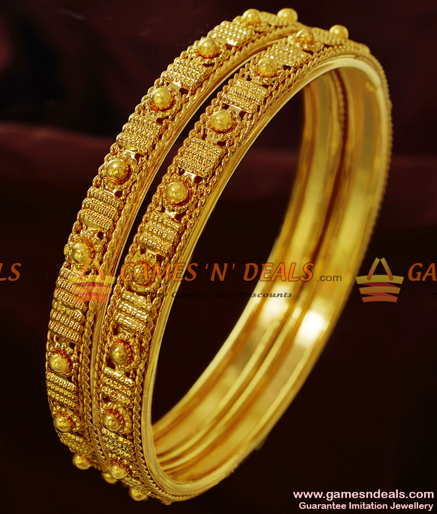 BR128-2.6 Size 100mg Gold Plated Thin Beaded Daily Wear Guarantee Bangles