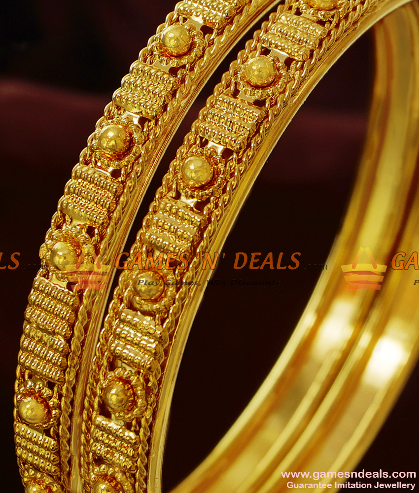 BR128-2.8 Size 100mg Gold Plated Thin Beaded Daily Wear Guarantee Bangles