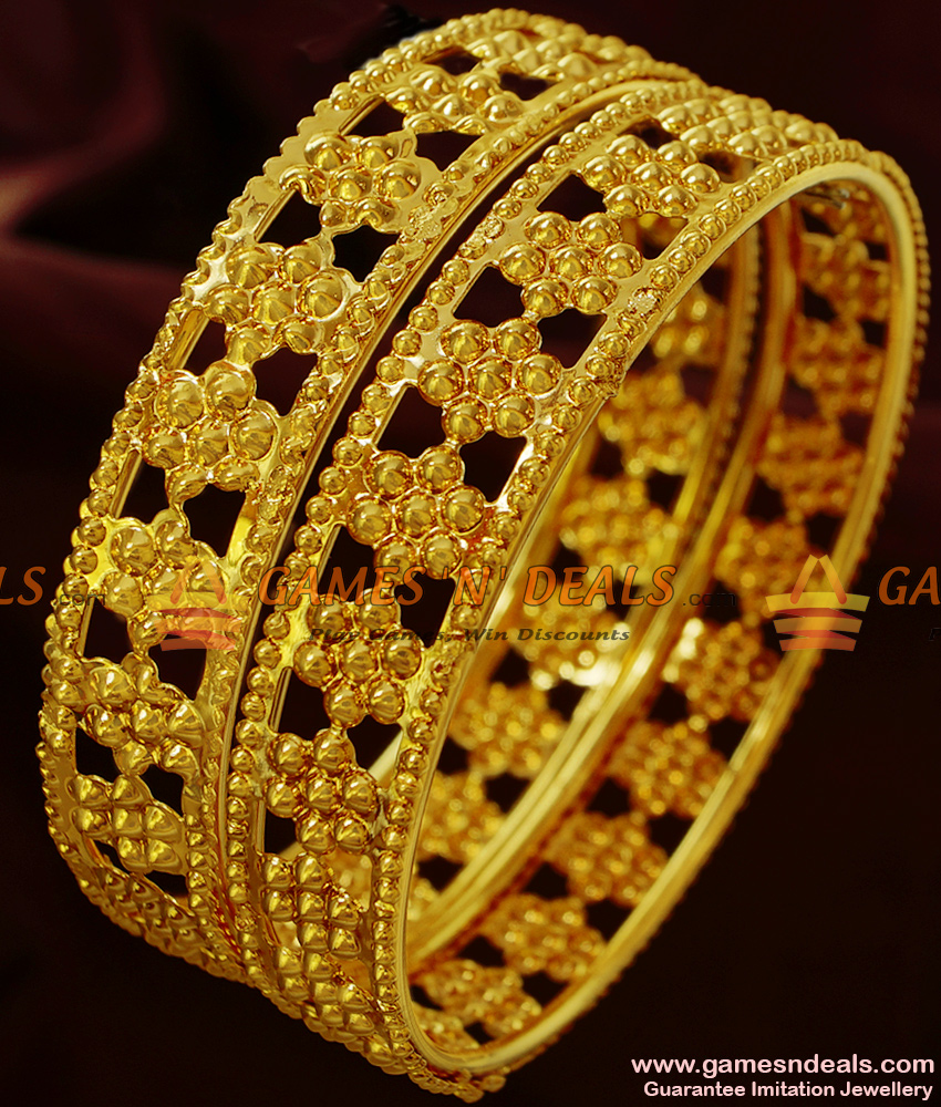 BR130-2.8 Size Light Weight Gold Plated 2 Pcs Beaded Daily Wear Guarantee Bangles BR130-2.8 Size Light Weight Gold Plated 2 Pcs Beaded Daily Wear Guarantee Bangles