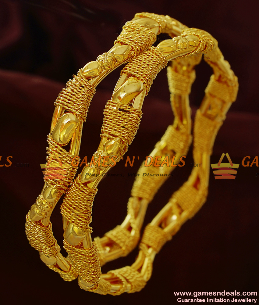 BR135-2.4 Size South Indian Gold Like Design Curvy Irregular Bangles Online