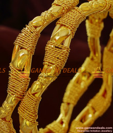 BR135-2.6 Size South Indian Gold Like Design Curvy Irregular Bangles Online