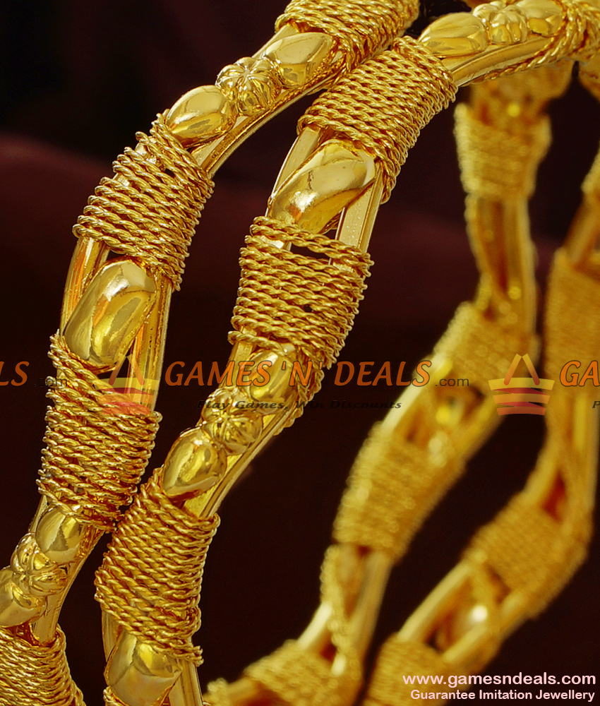 BR135-2.4 Size South Indian Gold Like Design Curvy Irregular Bangles Online