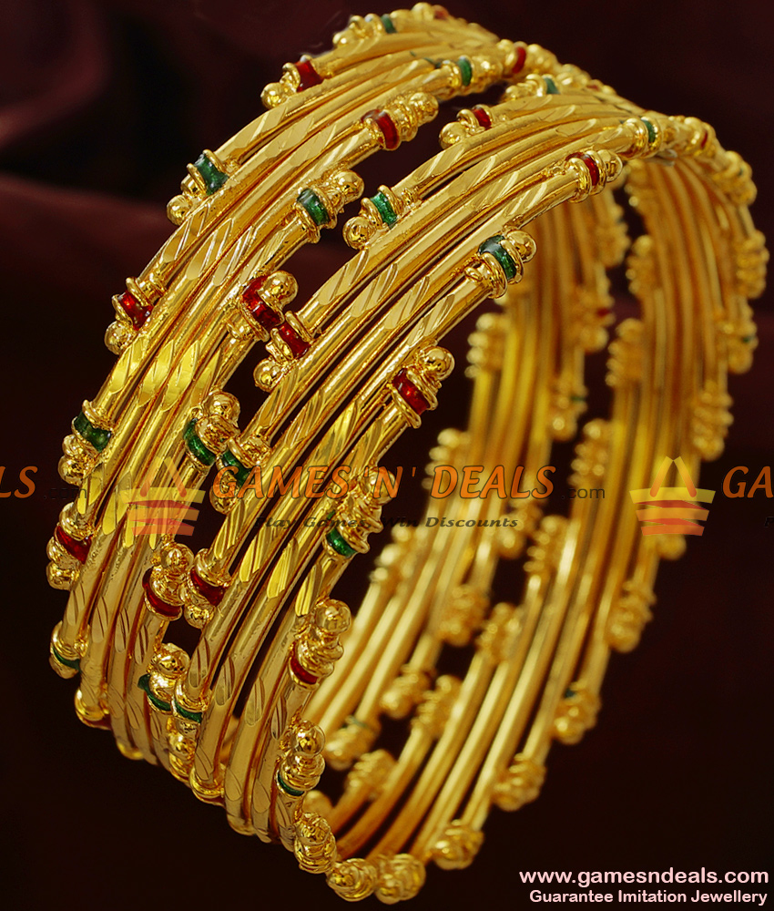 BR136-2.4 Size Grand Gold Inspired Traditional Semiya Design Enamel Bangle Online BR136-2.4 Size Grand Gold Inspired Traditional Semiya Design Enamel Bangle Online