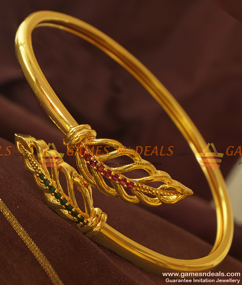 BR154-2.6 Leaf Design Free Size Open Type Zircon Bracelet Party Wear Jewelry