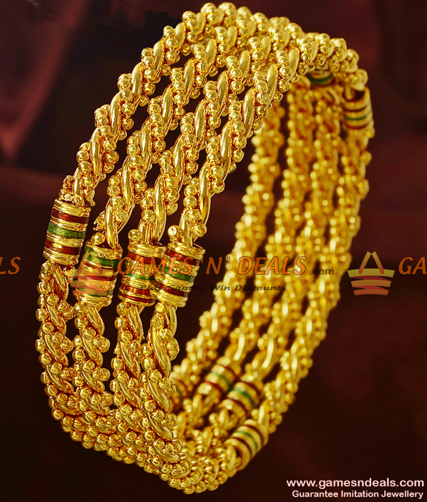 BR204-2.8 Size Handmade Gold Like Twisted Design Imitation Enamel Bangles