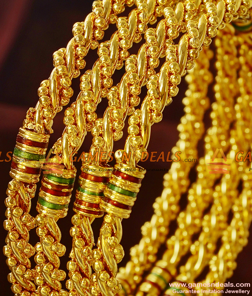BR204-2.6 Size Handmade Gold Like Twisted Design Imitation Enamel Bangles