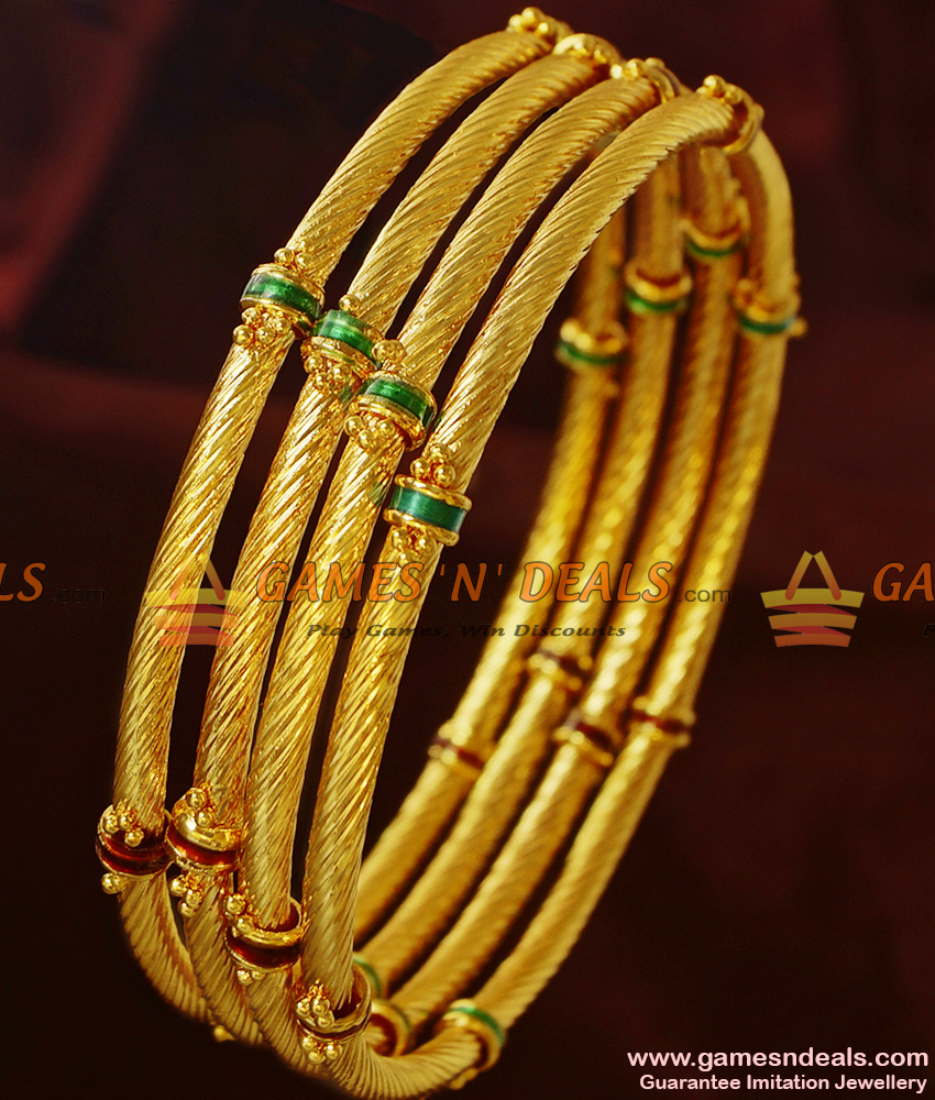 BR212-2.6 Size Handmade Enamel Bangles Gold Like Design Imitation Jewelry