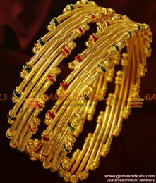 BR215-2.8 Size Grand Gold Inspired Traditional Semiya Design Enamel Bangle Online