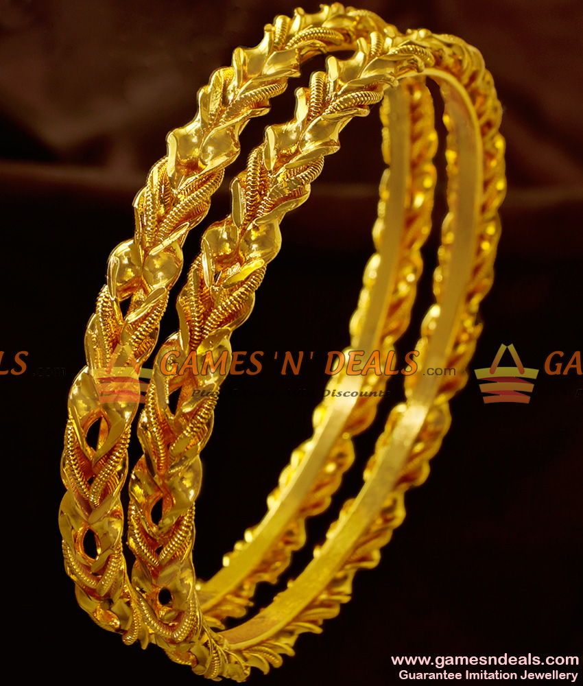 BR220-2.4 Size Romanian Gold Tone Curvy Antique Olive Leaf Design Daily Wear Bangles BR220-2.4 Size Romanian Gold Tone Curvy Antique Olive Leaf Design Daily Wear Bangles