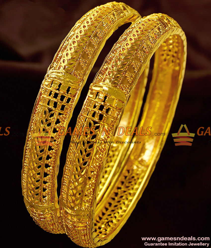 BR224-2.8 Size Beautiful Leaf Pattern Gold Tone Imitation Bangles For Women