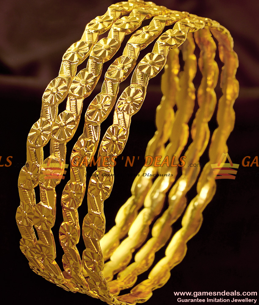 BR226-2.6 Size 24ct Gold Plated Four Pieces Ethnic Design Imitation Bangle BR226-2.6 Size 24ct Gold Plated Four Pieces Ethnic Design Imitation Bangle