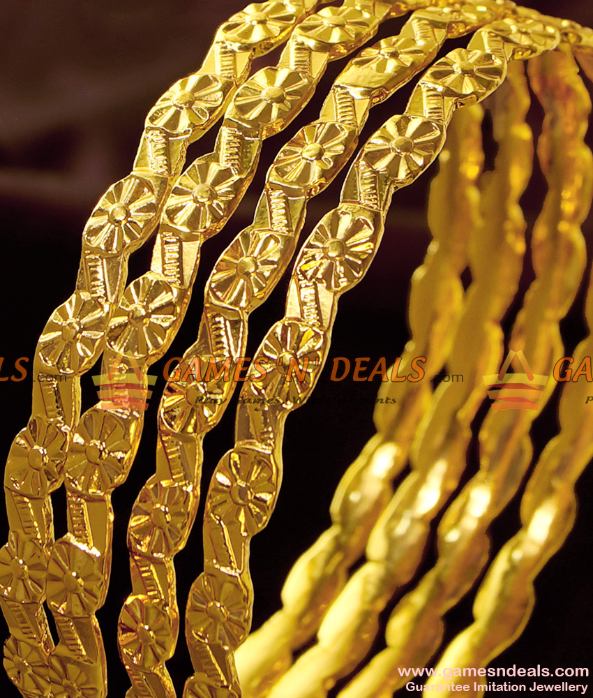 BR226-2.6 Size 24ct Gold Plated Four Pieces Ethnic Design Imitation Bangle BR226-2.6 Size 24ct Gold Plated Four Pieces Ethnic Design Imitation Bangle