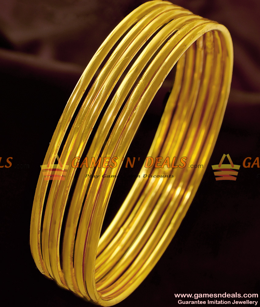 BR229-2.6 Size Plain Six Pieces Thin Gold Plated Daily Wear Bangle Design