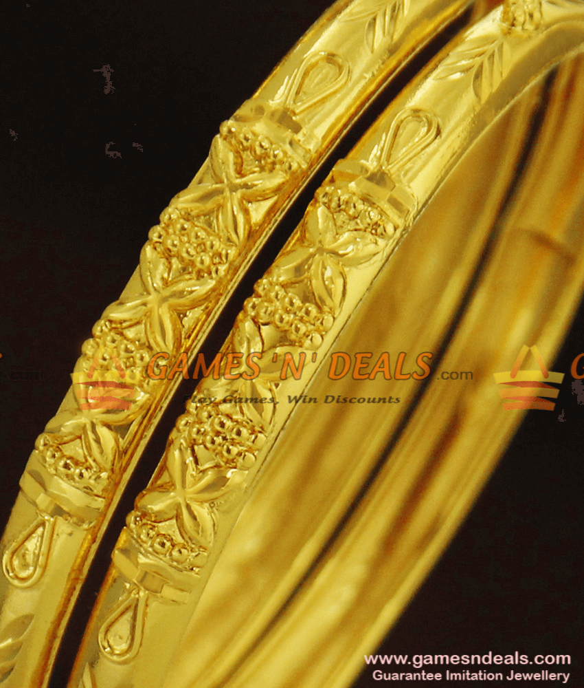 BR251-2.4 Size Simple Self Design Gold Tone Bangles for Women