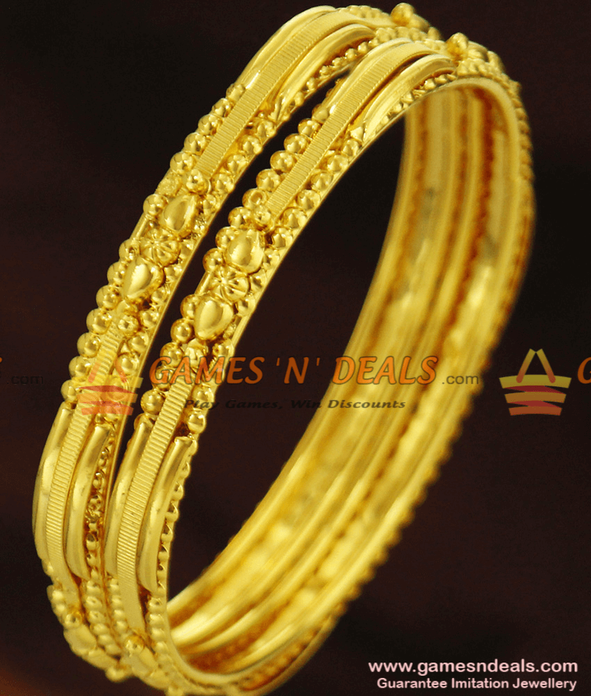 BR256-2.4 Size Curvy Design Thin Gold Design Bangles Set for Women