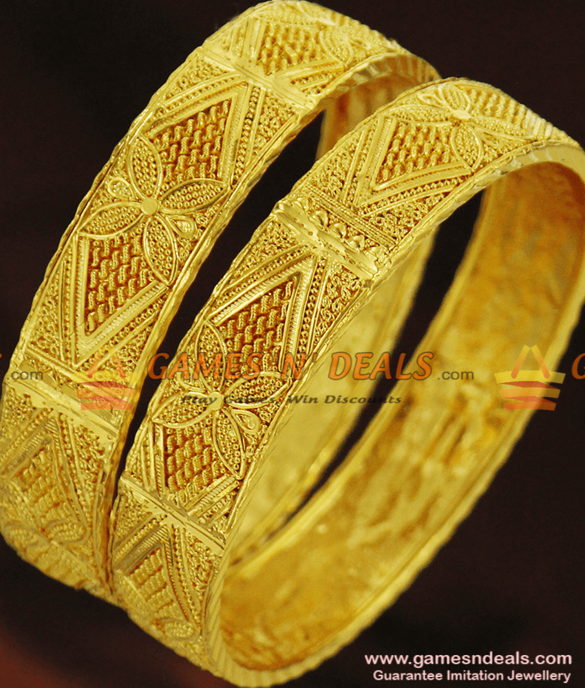 BR257-2.10 Size Set of 2 One Gram Gold Forming Bangle Set for Women BR257-2.10 Size Set of 2 One Gram Gold Forming Bangle Set for Women