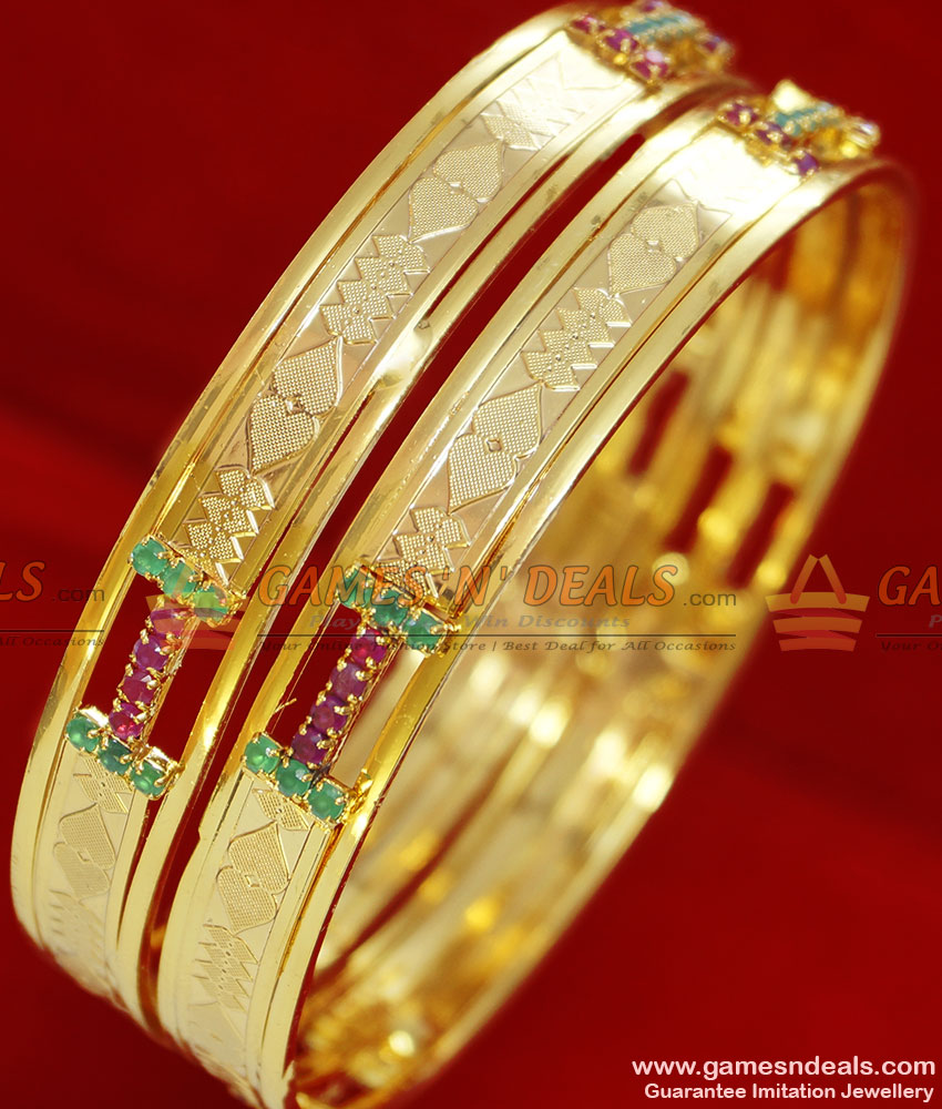 BS028-2.6 Size Gold Plated Ruby Stone Matt Finish Party Wear Kada Bangle