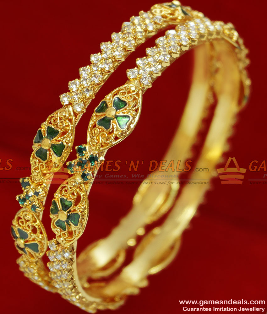 BS032-2.6 Size Gold Plated AD Stone Enamel Party Wear Imitation Bangle BS032-2.6 Size Gold Plated AD Stone Enamel Party Wear Imitation Bangle