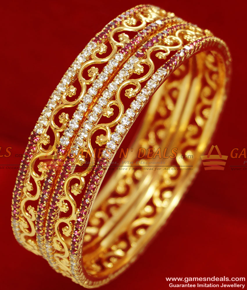 BS036-2.6 Size Gold Plated AD Stone Bright Flower Design Imitation Bangle
