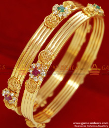 BS040-2.8 Size Gold Plated Flower Design Bridal Wear Net Design Bangle