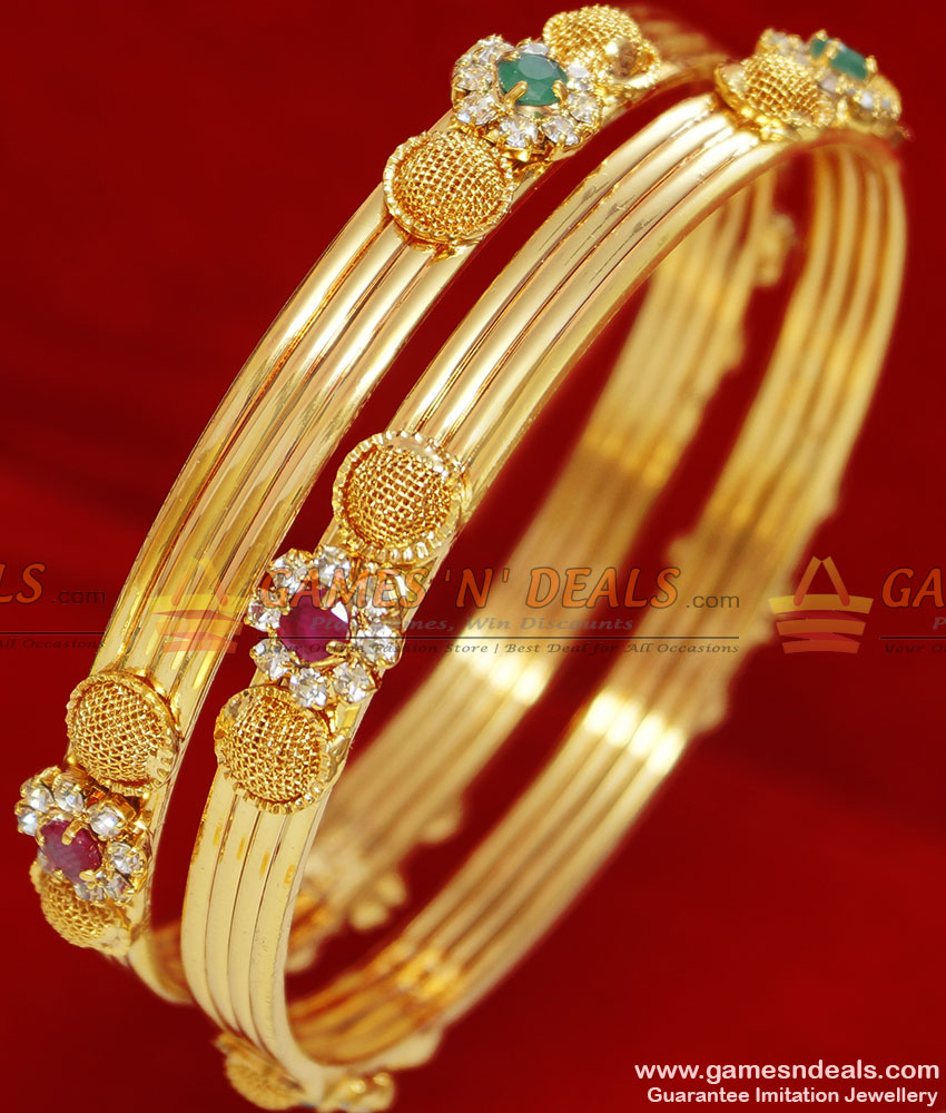 BS040-2.8 Size Gold Plated Flower Design Bridal Wear Net Design Bangle BS040-2.8 Size Gold Plated Flower Design Bridal Wear Net Design Bangle