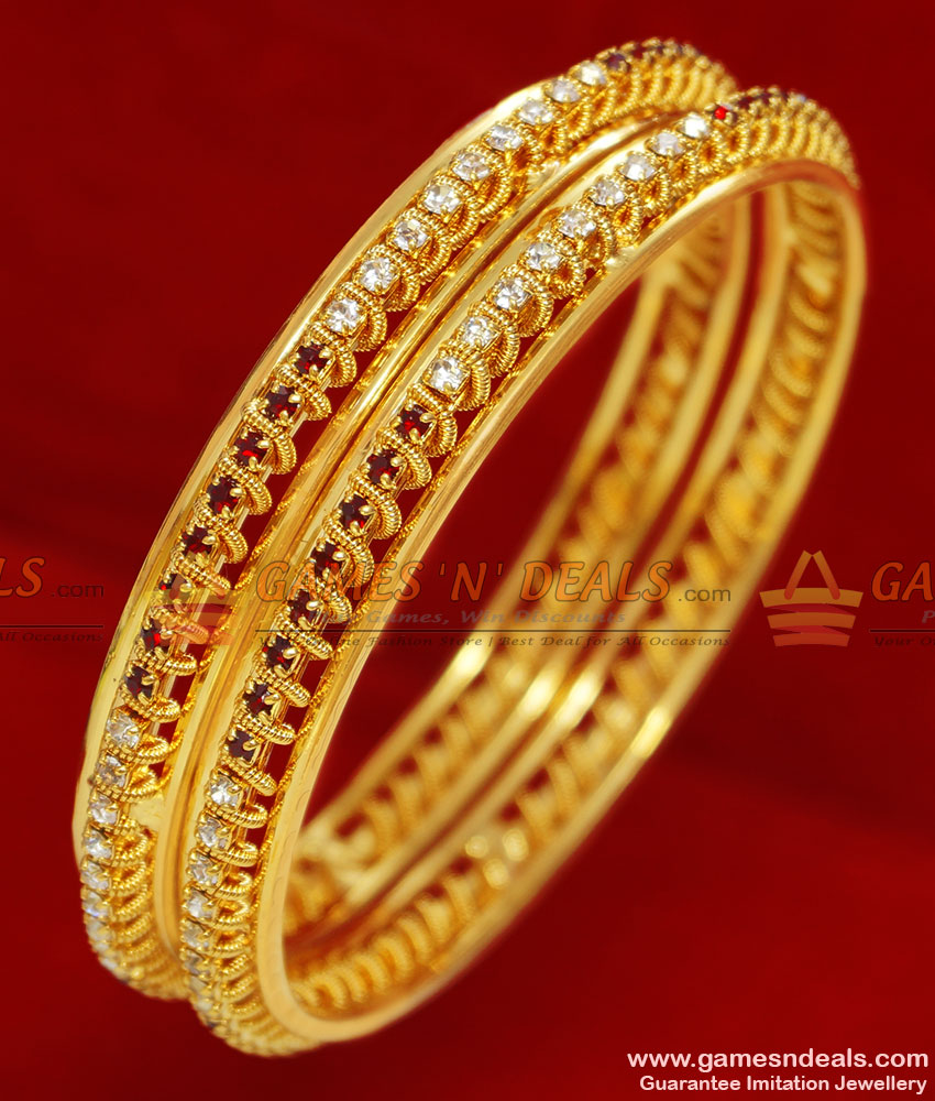 BS043-2.8 Size Sparkling White Red Stone Design Bridal Wear Imitation Bangle