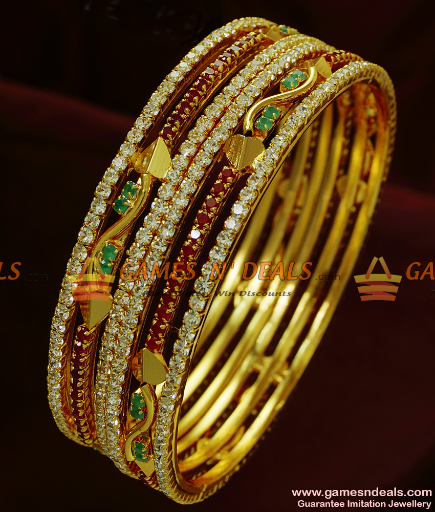 BS047-2.8 Size Sparkling 2 Pieces Multicolor AD Stone Bridal Wear Imitation Bangle