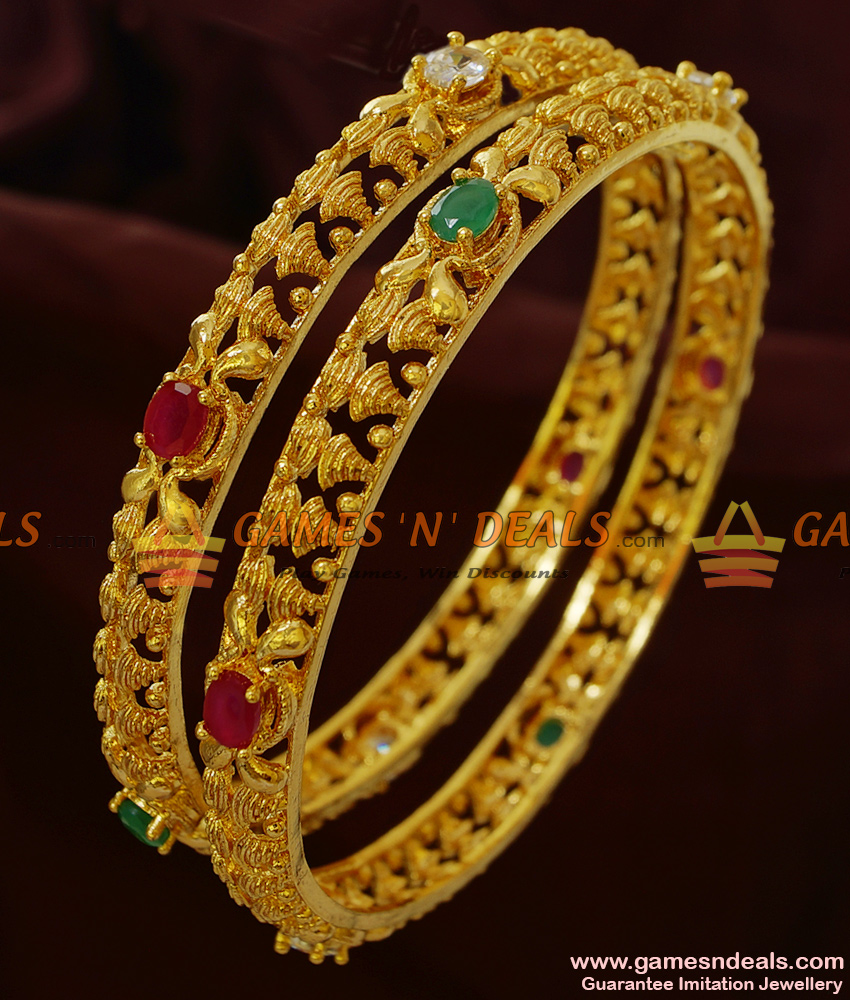BS051-2.6 Size Antique Design CZ Stone Sparkling 2 Pieces Bridal Wear Imitation Bangle BS051-2.6 Size Antique Design CZ Stone Sparkling 2 Pieces Bridal Wear Imitation Bangle