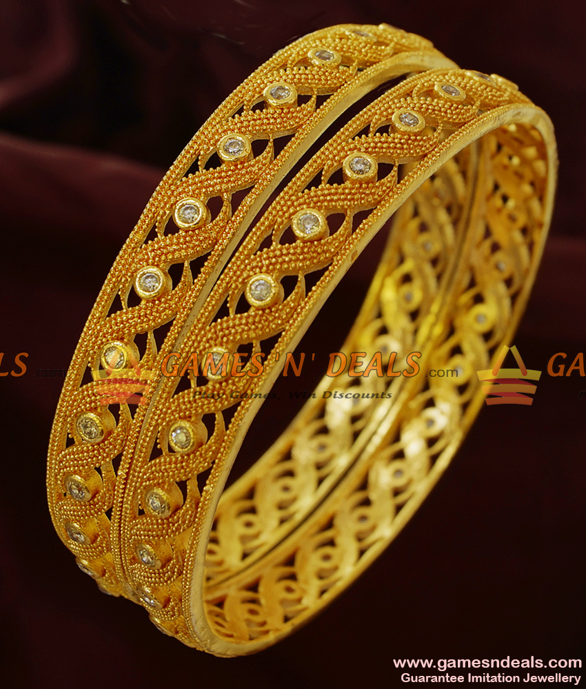 BS053-2.6 Size American Diamond Sparkling Grand 2 Pieces Bridal Wear Imitation Bangle