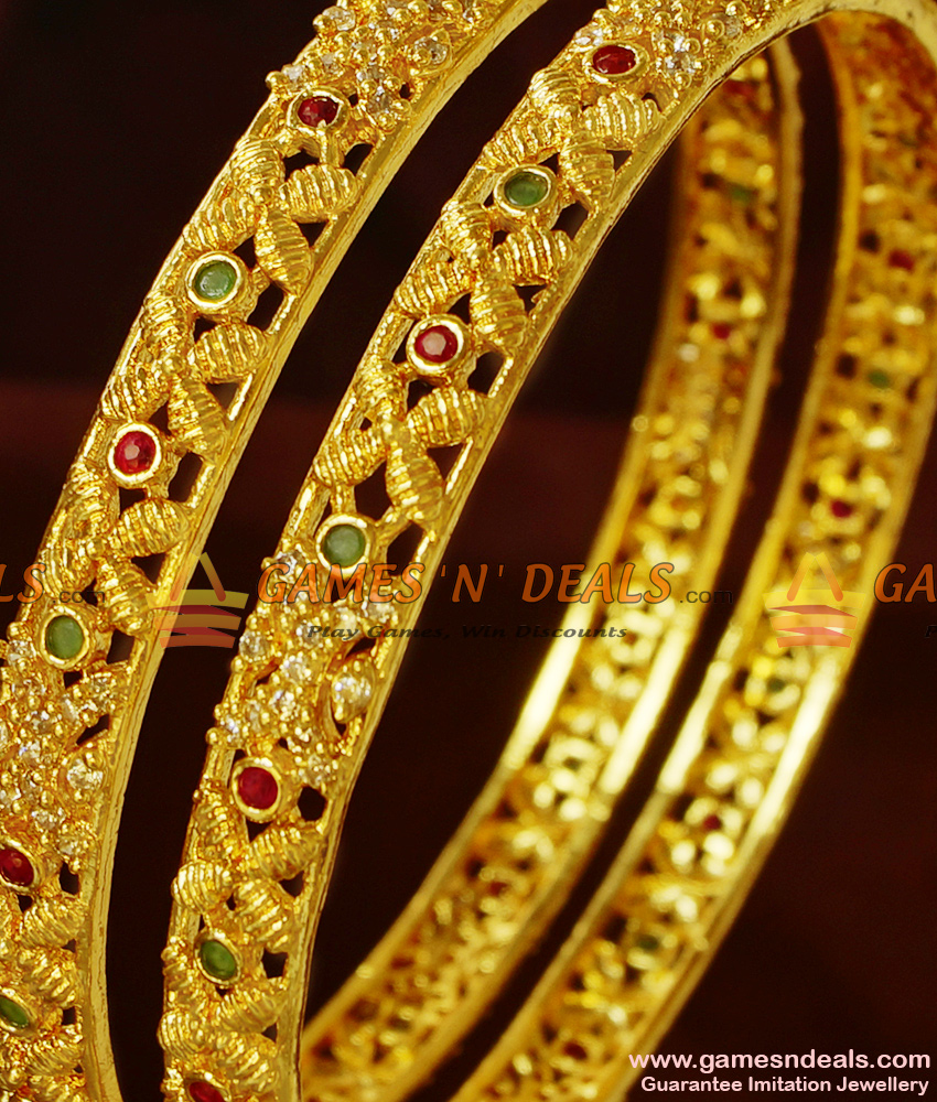 BS062-2.8 Size Antique Design CZ Stone Sparkling 2 Pieces Bridal Wear Imitation Bangle BS062-2.8 Size Antique Design CZ Stone Sparkling 2 Pieces Bridal Wear Imitation Bangle