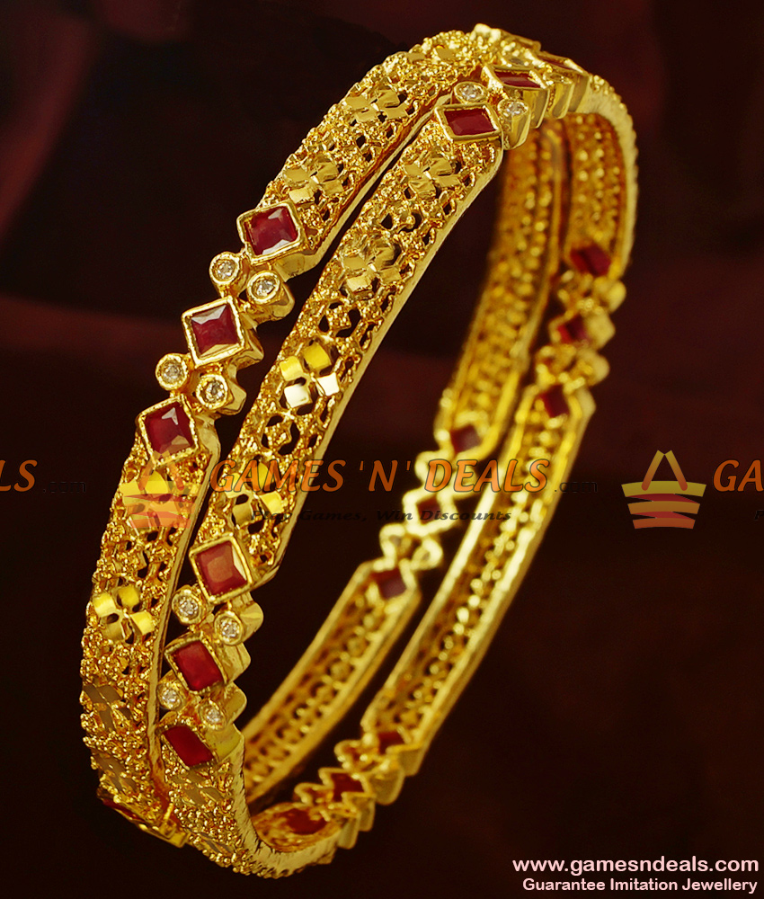 BS065-2.6 Grand Full Sparkling Cubic Zircon Ruby Stone Imitation Bangles