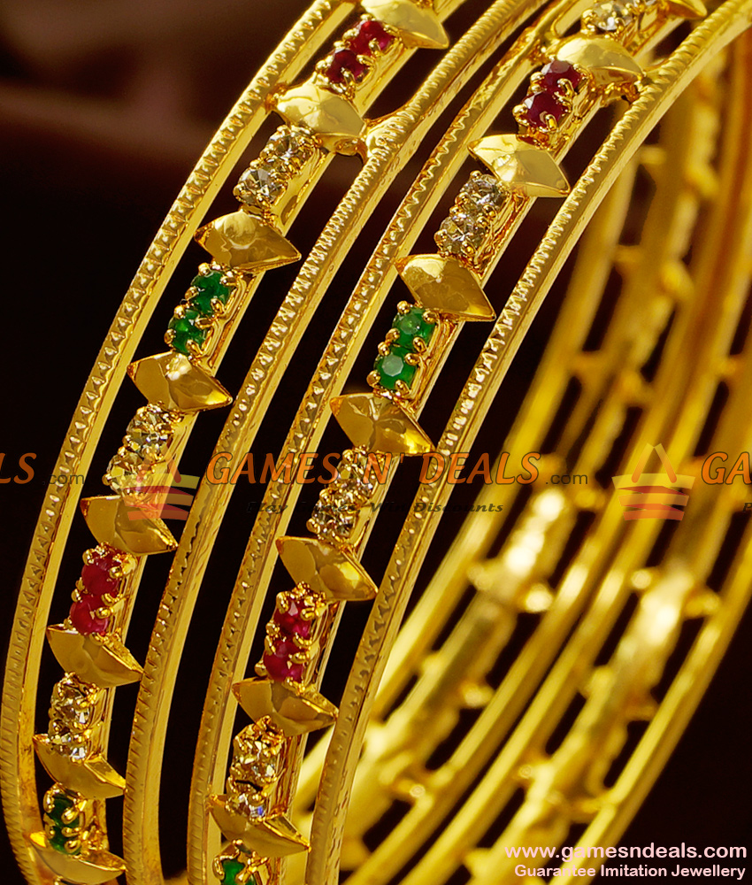 BS070-2.8 Size Sparkling 2 Pieces Multicolor Thin AD Stone Bridal Bangle BS070-2.8 Size Sparkling 2 Pieces Multicolor Thin AD Stone Bridal Bangle