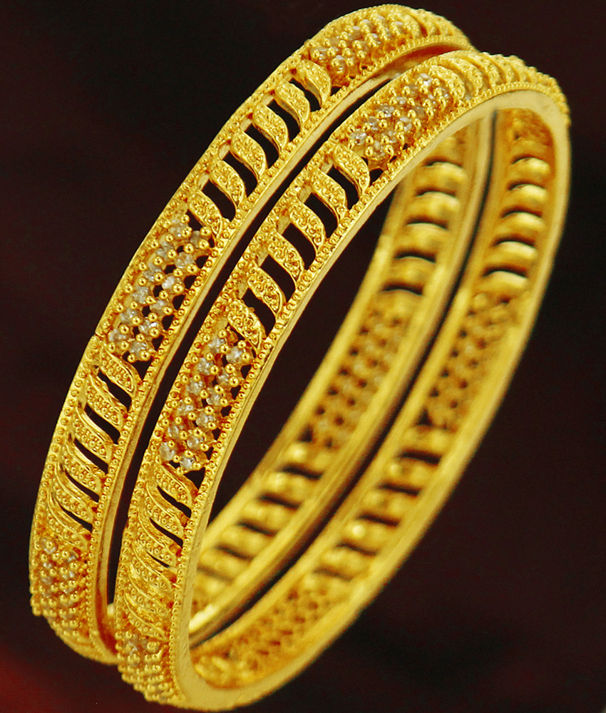 BS076-2.6 Size Gold Tone Zircon Stone Bangle Set For Marriage