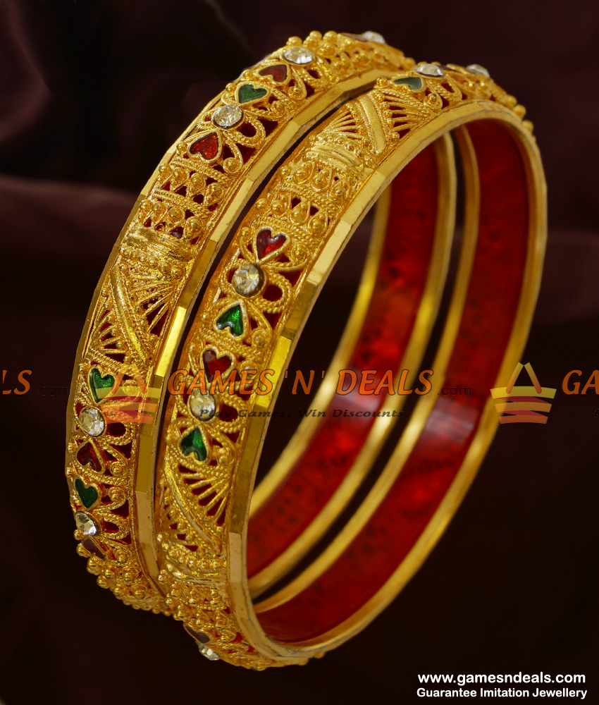 NGBR004-2.8 Size Non Guarantee 2 Pieces Stone and Enamel Bangle Design