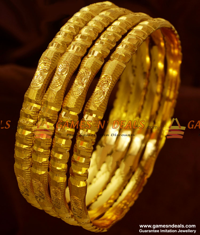 NGBR009-2.8 Size Circle Pattern 4 pieces Non Guarantee Gold Like Design Bangles