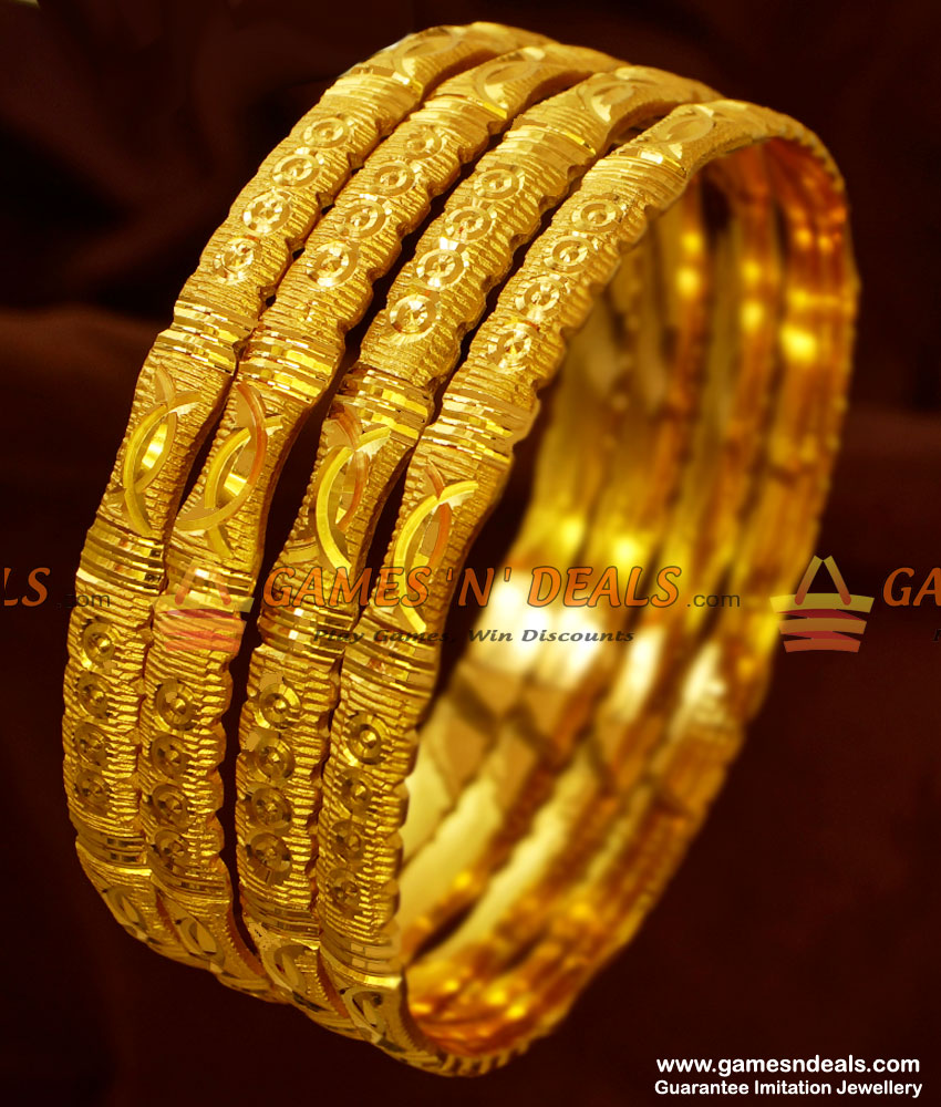 NGBR011-2.6 Size Circle Pattern 4 pieces Non Guarantee Gold Like Design Bangles