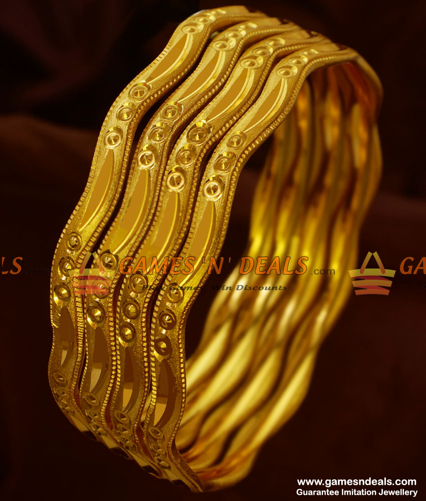 NGBR012-2.4 Size Curvy Bangles 4 pieces Non Guarantee Gold Like Imitation Jewelry