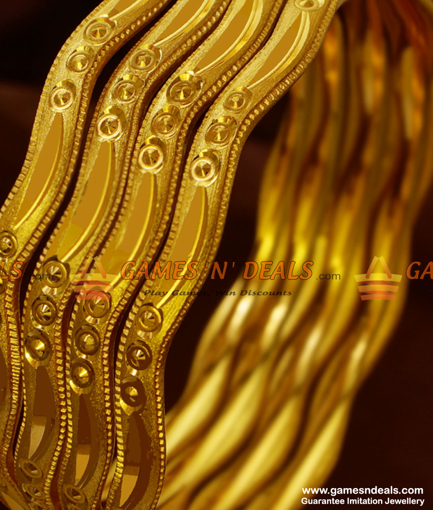 NGBR012-2.4 Size Curvy Bangles 4 pieces Non Guarantee Gold Like Imitation Jewelry