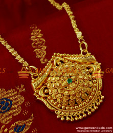 BGDR128 - Unique Kerala Green Stone Dollar with Jasmine Chain Party Wear Design BGDR128 - Unique Kerala Green Stone Dollar with Jasmine Chain Party Wear Design