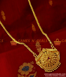 BGDR130 - Unique Kerala Red Stone Dollar with Jasmine Chain Party Wear Design BGDR130 - Unique Kerala Red Stone Dollar with Jasmine Chain Party Wear Design