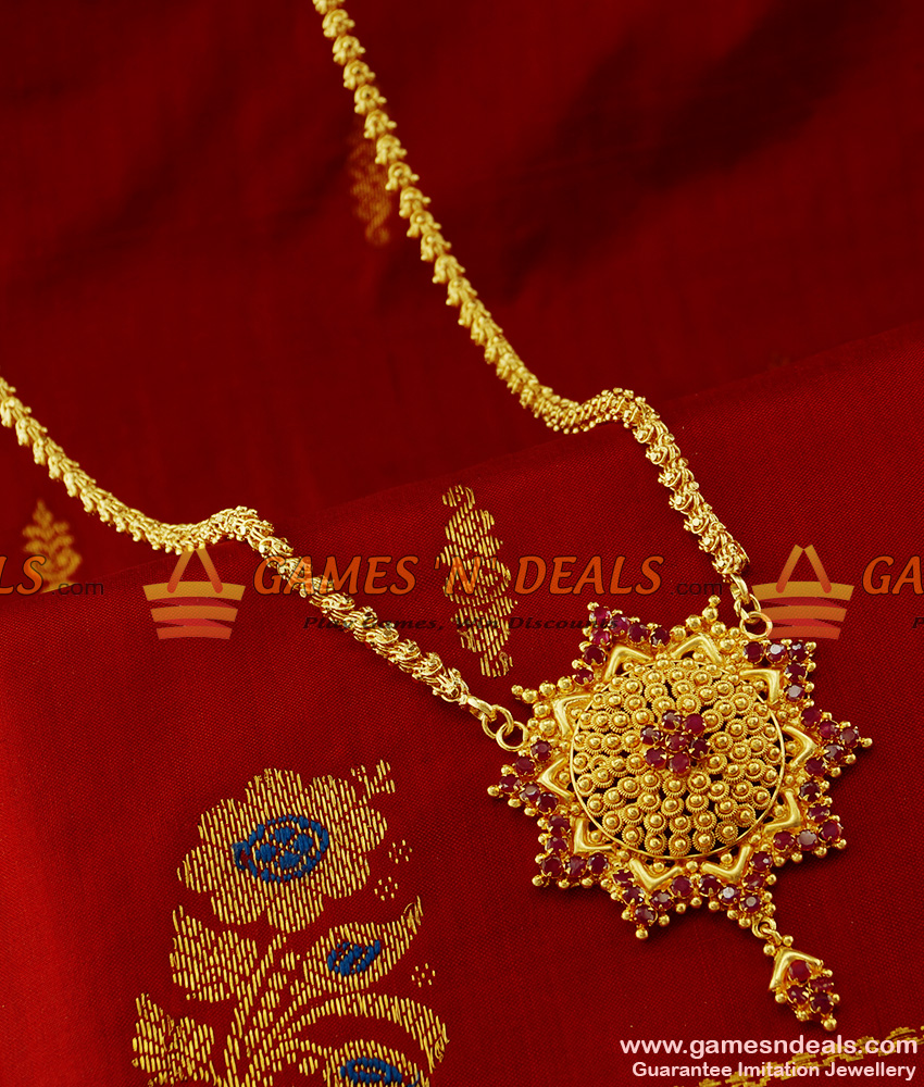 BGDR143 - 24 ct Gold Plated Fashion Jewelry Big Ruby Dollar Daily Wear Imitation Chain