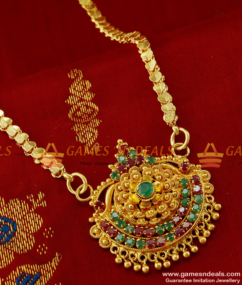 BGDR144 - South Indian Jewellery Imiation AD Stone Dollar with Chain Buy Online