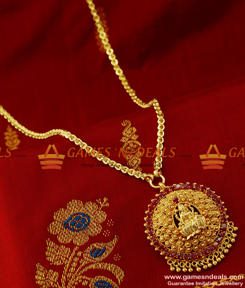 BGDR151 - Gold Plated  Imitation Chain Ruby Stone Lakshmi Dollar Temple Jewelry