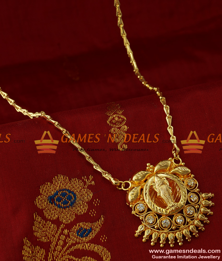 BGDR160 - Traditional Gold Plated Imitation Chain White AD Stone Lakshmi Dollar