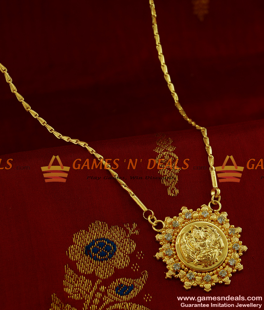 BGDR203 - Traditional Small Lakshmi Dollar White AD Stones with Wheat Chain