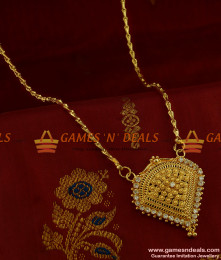 BGDR227 - Light Weight Semi Precious White Stone Dollar with Wheat Chain BGDR227 - Light Weight Semi Precious White Stone Dollar with Wheat Chain